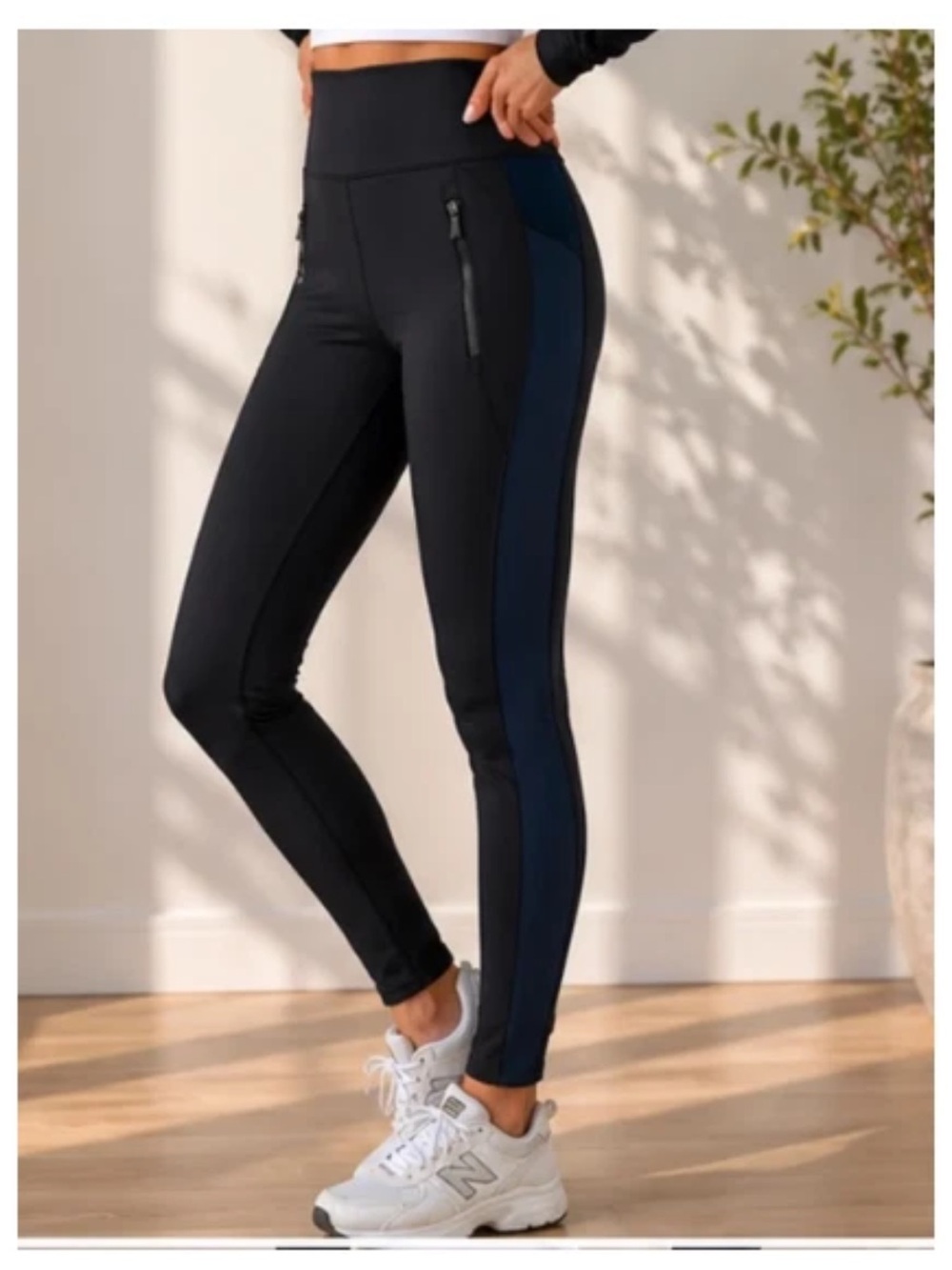 Athleta Blue Black Side Zippered Pocket Pants - Size Medium